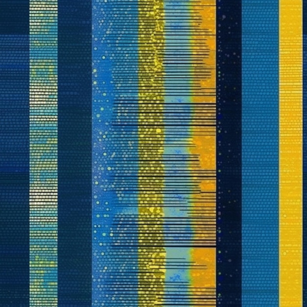 Un gros plan d'un tissu rayé bleu et jaune avec une bande jaune ai générative