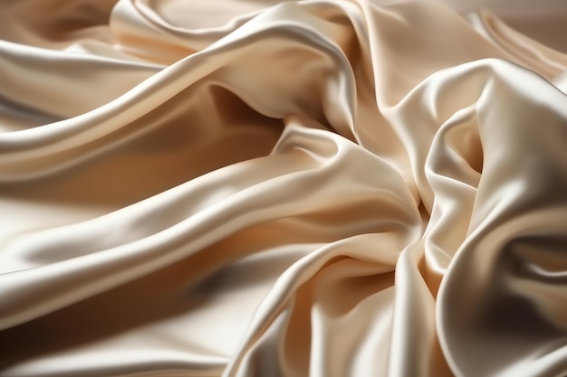 Un gros plan d'un tissu de soie avec un fond marron clair.