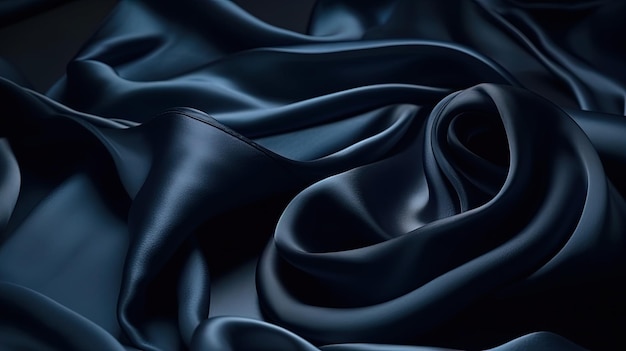 Un gros plan d'un tissu de soie noir avec les mots " bleu " dessus.