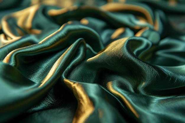 un gros plan d'un tissu vert et or