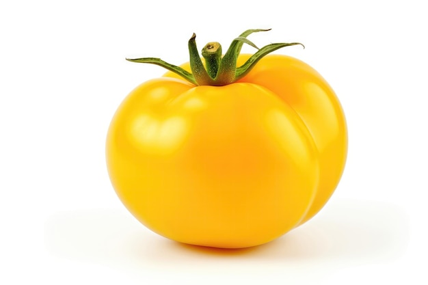 Gros plan de tomate jaune sur fond blanc