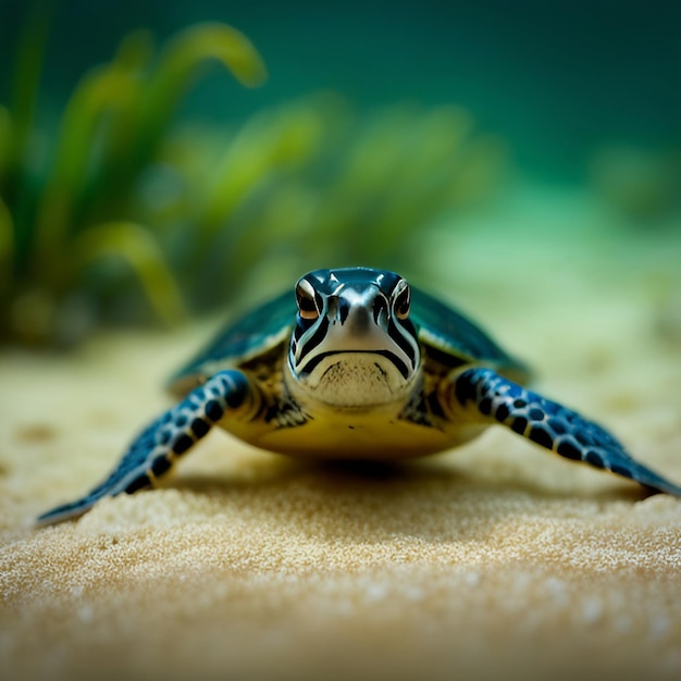Gros plan d'une tortue dans l'océan créée avec la technologie IA générative