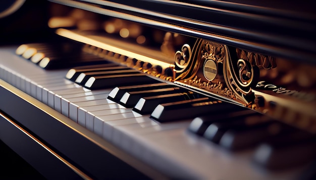 Gros plan sur des touches de piano antiques et du grain de bois avec ton sépia