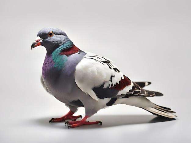 Photo gros plan sur tout le corps de l'oiseau pigeon de course de vitesse isolé sur fond blanc