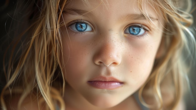 Un gros plan d'un tout-petit blond aux yeux bleus et à un doux sourire