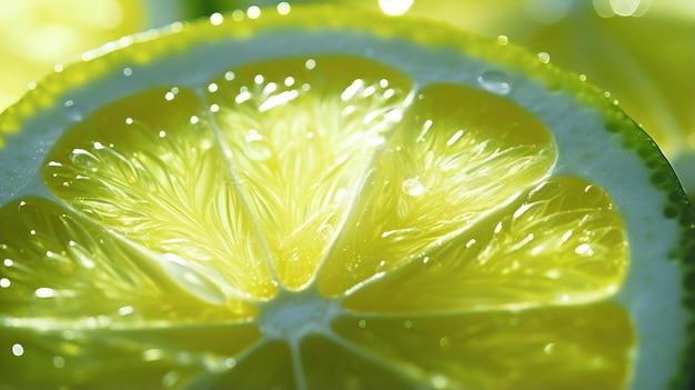 Un gros plan d'une tranche de citron avec des gouttelettes d'eau