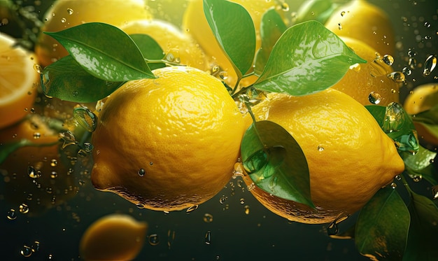 Gros plan d'une tranche de citron vibrante brillamment éclairée sur un fond dégradé doux Concept d'agrumes frais éclaboussant AI Generative