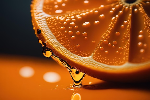 Un gros plan d'une tranche d'orange avec des gouttes d'eau AI générative