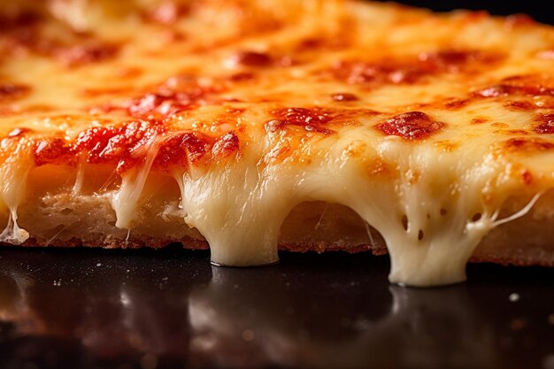 Un gros plan d'une tranche de pizza au fromage avec une légère éclaboussure de sel de mer