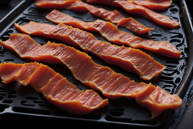 Gros plan de tranches de bacon parfaitement préparées offrant une saveur inégalée pour les vrais gourmets. Généré par l'IA