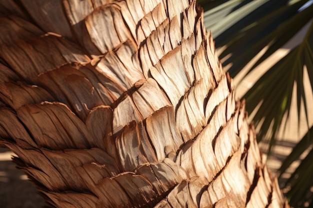 Gros plan d'un tronc de palmier Washingtonia révélant des ombres captivantes Beauté naturelle capturée dans des détails exquis générés par l'IA