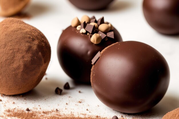 Un gros plan de truffes au chocolat avec du beurre de cacahuète sur le dessus.