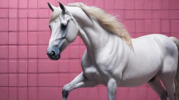 Un gros plan d'une tuile rose et blanche avec un cheval génératif ai