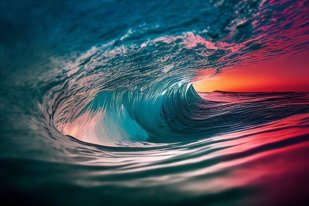 Gros plan d'une vague dans l'océan ai générative