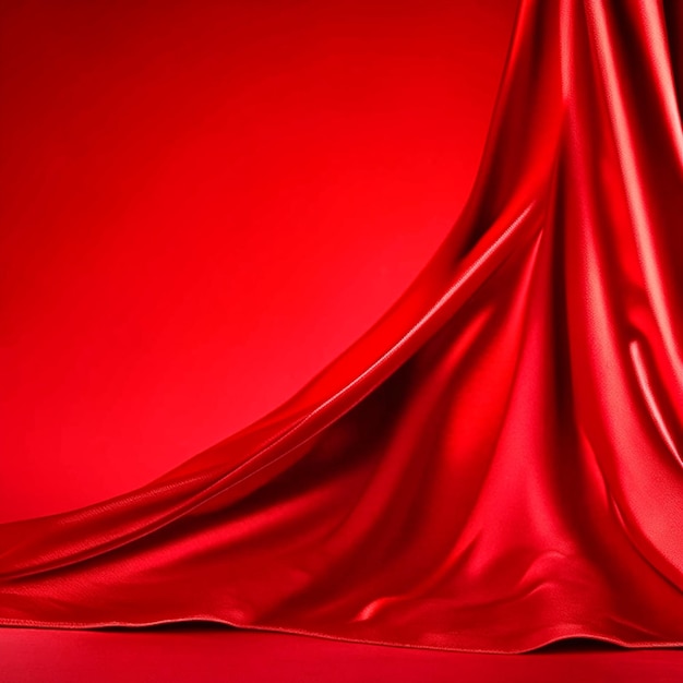 Gros plan vague rouge soie ou fond de tissu satiné ou fond de tissu drapé de soie rouge