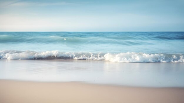 Gros plan sur les vagues de la mer et la plage de sable par temps ensoleillé, image photoréaliste générée par un réseau neuronal