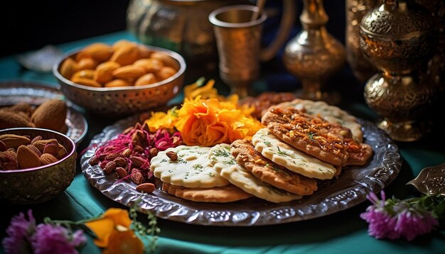 Photo un gros plan d'une variété de bonbons et de pâtisseries traditionnels de nowruz