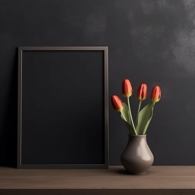 Photo un gros plan d'un vase avec des fleurs sur une table générative ai