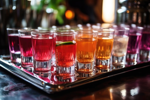 Gros plan de verres remplis sur une table à cocktail