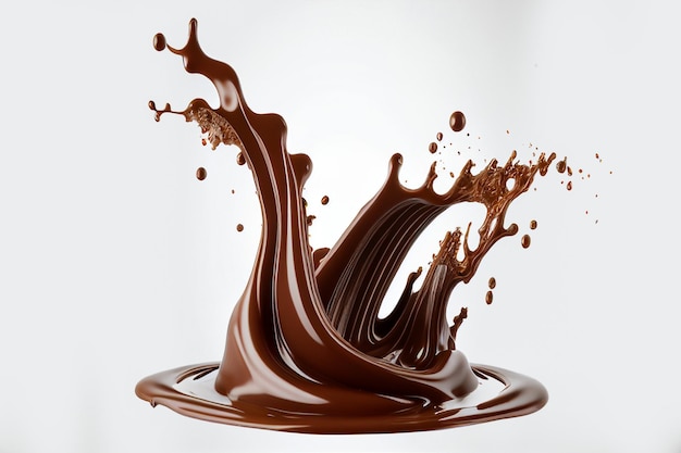 Gros plan versant de la couronne de chocolat liquide dans une piscine de chocolat avec vue latérale sur les ondulations du cercle