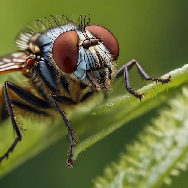 Un gros plan vertical d'une mouche sur une branche