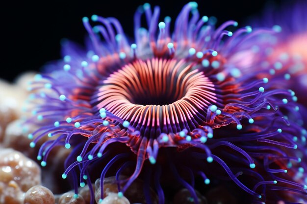 Photo un gros plan vibrant d'une anémone de mer colorée