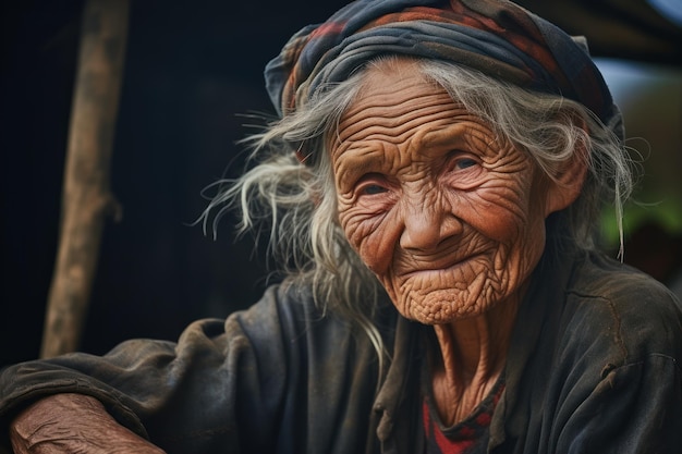 Gros plan d'une vieille femme devant un agriculteur dans la campagne indonésienne