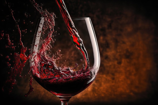 Gros plan de vin rouge versé dans un verre à vin