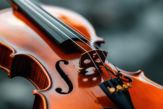 Photo un gros plan d'un violon classique montrant son pont de cordes et ses beaux détails