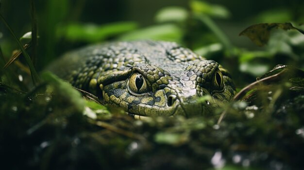 Photo un gros plan d'un visage d'alligator dans l'herbe