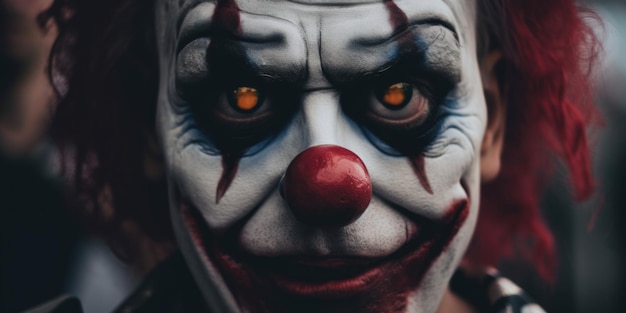 Un gros plan d'un visage de clown avec une image générative de cheveux rouges