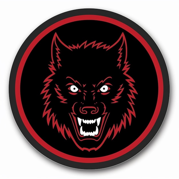 un gros plan d'un visage de loup noir et rouge avec des yeux rouges
