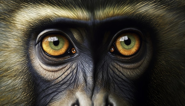 Gros plan sur le visage d'un singe aux yeux jaunes AI générative