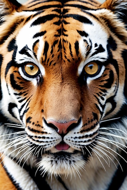 Photo un gros plan d'un visage de tigre avec un fond blanc