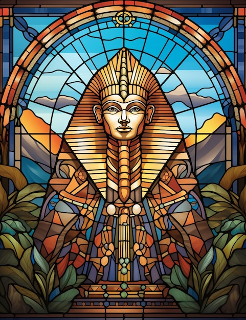 Un gros plan d'un vitrail avec un visage de pharaon ai génératif