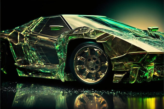 Un gros plan de voiture avec ai générative en verre vert brillant