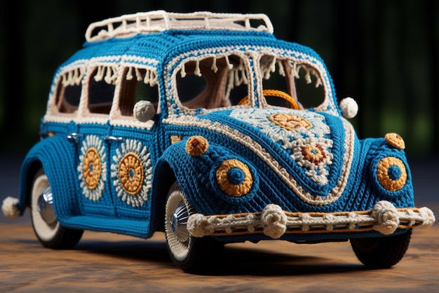 un gros plan d'une voiture jouet avec un toit en crochet ai génératif