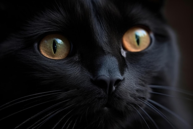 Un gros plan des yeux d'un chat noir