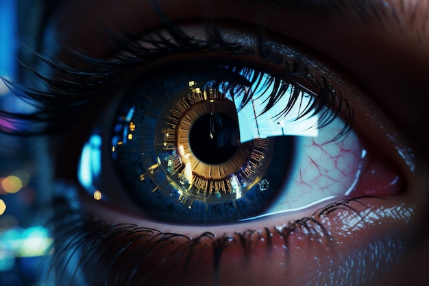 Un gros plan des yeux d'une personne avec des reflets de l'ai génératif