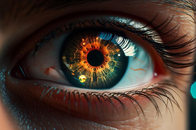 Un gros plan des yeux d'une personne avec des reflets de l'ai génératif