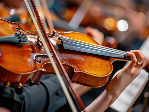 Photo des gros plans du violon et des mains