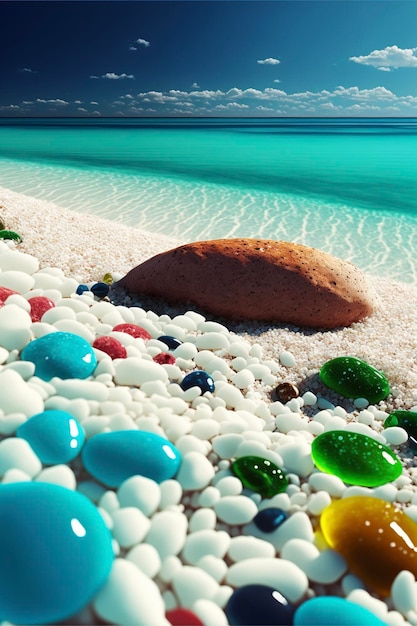 Gros rocher assis au sommet d'une ai générative de plage de sable