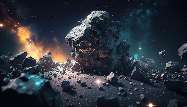 Un gros rocher dans l'espace avec les mots "space rock" dessus