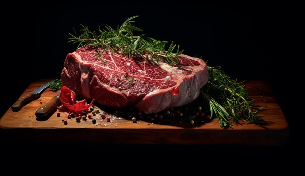 Photo un gros steak cuit sur une surface en bois