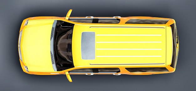 Gros SUV premium jaune sur fond gris. rendu 3D.