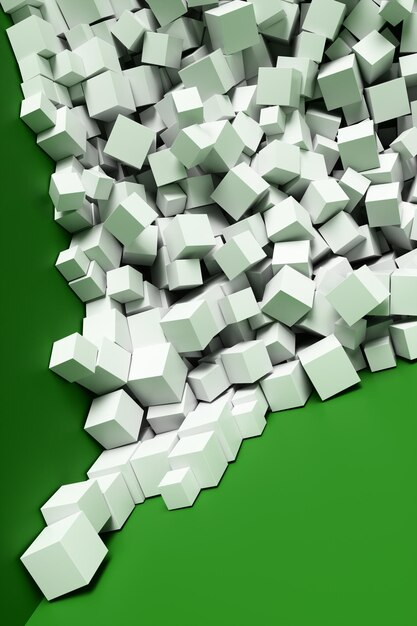 Photo un gros tas de cubes blancs abstraits près d'un mur vert illustration de rendu 3d d'arrière-plan