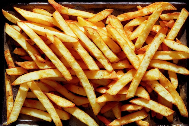 Gros tas de frites appétissantes avec croûte croustillante dorée