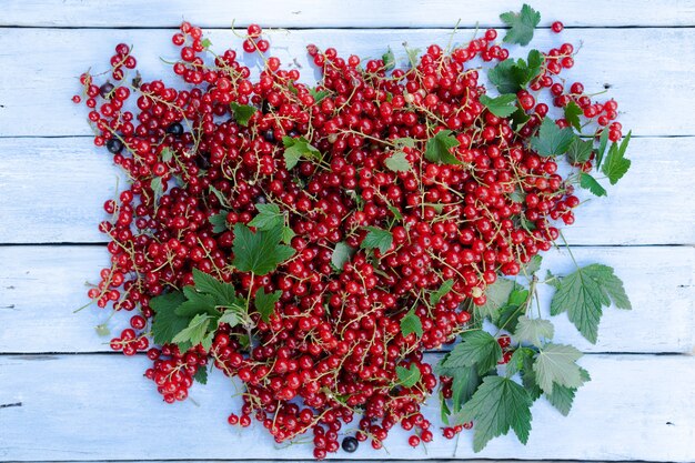 Groseilles rouges sur une table en bois