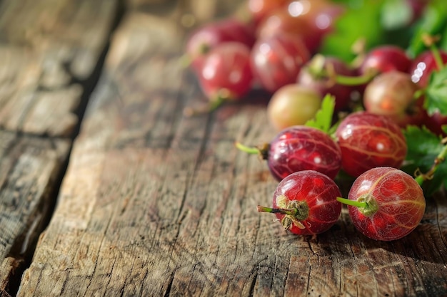 des groseilles rouges sur une table en bois