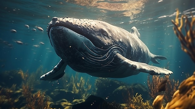 Photo une grosse baleine nage dans l'océan.